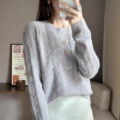 Women Vintage Cable Knit Loose Fit Pullover Sweater