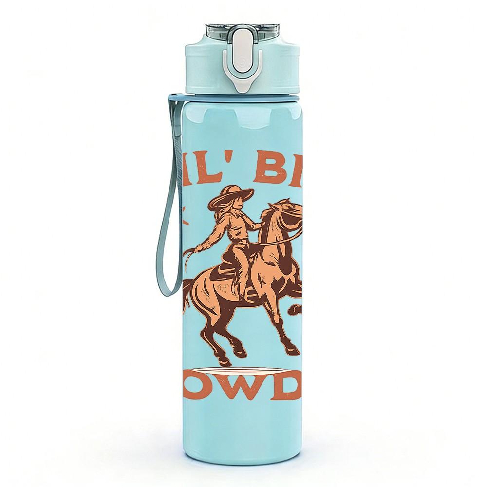 1PC Lil Bit Rowdy Cow Horse Western Print 750ml Color Plastic Sports Water Bottle Leakproof Flip Straw Lid Suitable for Sports Office Home Use
