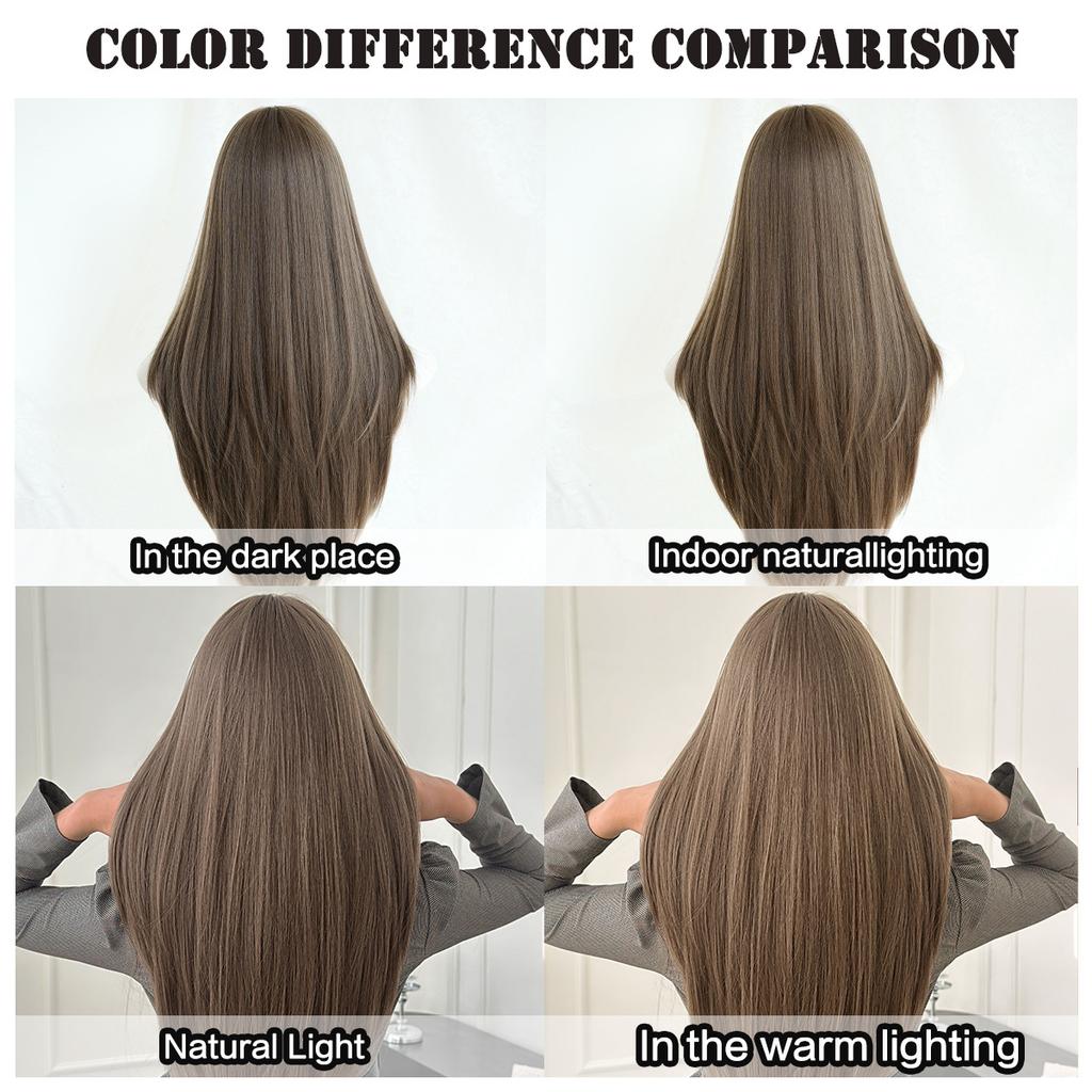 Herbata Brązowa Wewnętrzna Prosta Peruka dla Kobiet - Warstwowa Pełna Grzywka Pełna Czapka, Codzienne Szybkie Piękno, Peruka Wysokiej Jakości