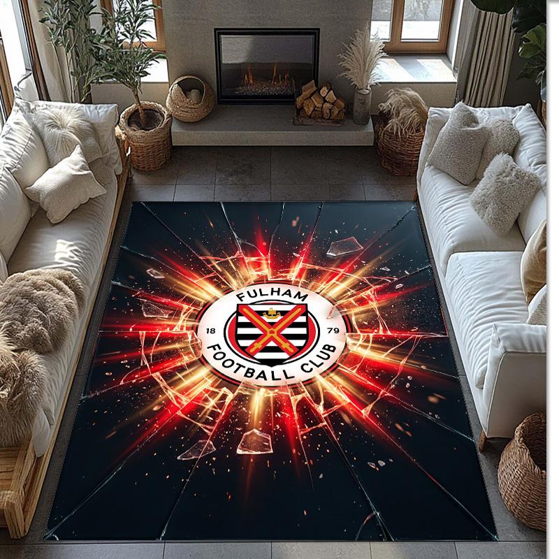 Fulham Football Print Crystal Velvet Rug, Comfortable Water Absorbent Non Slip Indoor Floor Carpet