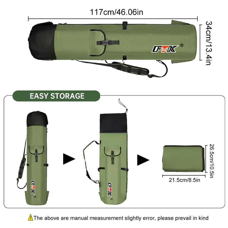 

FTK Durable Waterproof Oxford Cloth Fishing Rod Reel Storage Bag Travel Case—Holds 5 Rods and Tackle 117cm*34CM зелений