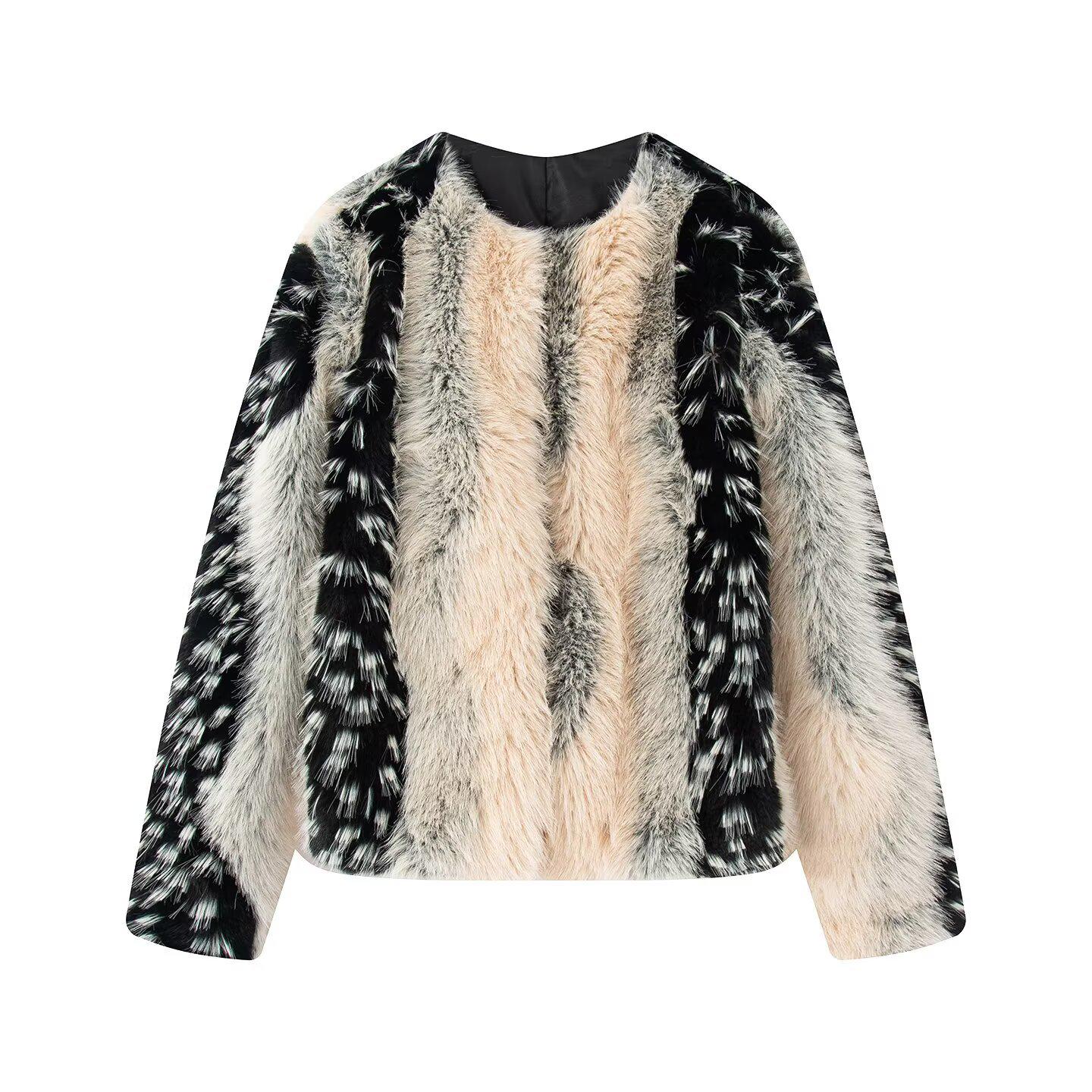 French Fashion Faux Fur Coat - European & American Women s Style L