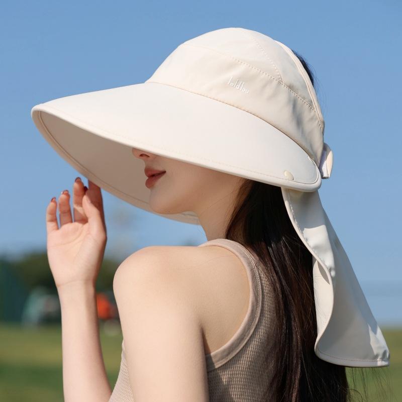 Empty Top Sun Protection Hat Women'S Outdoor Uv Protection Large Brim Tea Picking Hat Empty Top Shawl Neck Protection Sun Hat