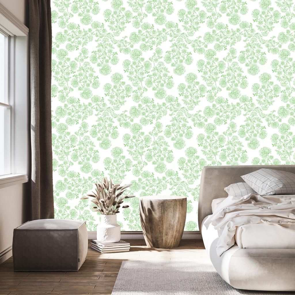 White and mint flowers wallpaper for living room and bedroom 50x1000