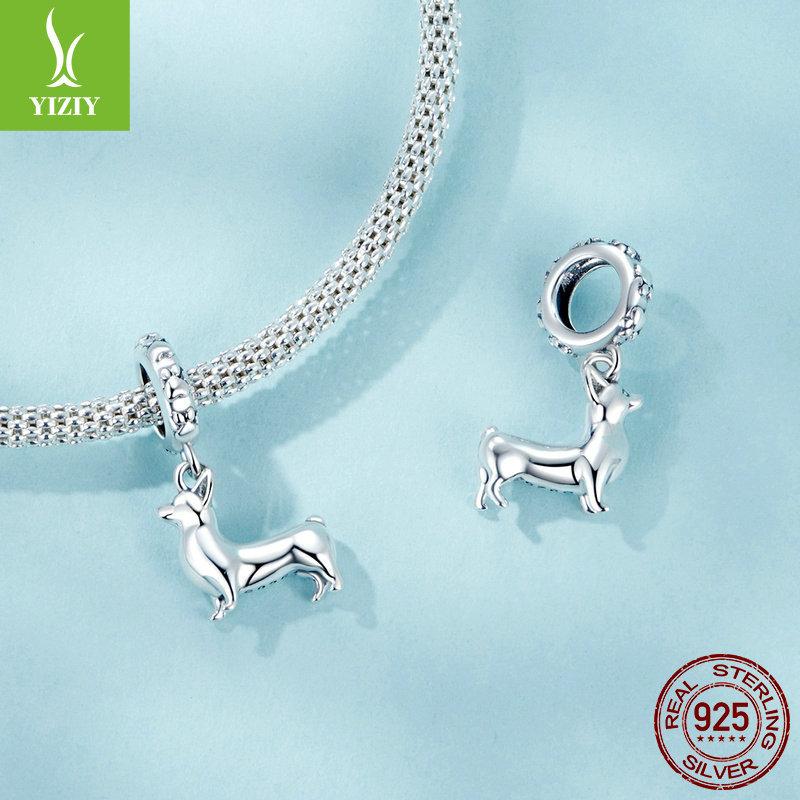 Corgi Diy Pendant Accessories, Cute Animal Puppy S925 Silver Bracelet Beaded
