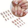 24pcs Long Ballerina Shape Press On Nails, Fake Nail With Flower Decor, Glitter Full Cover Nails For Women