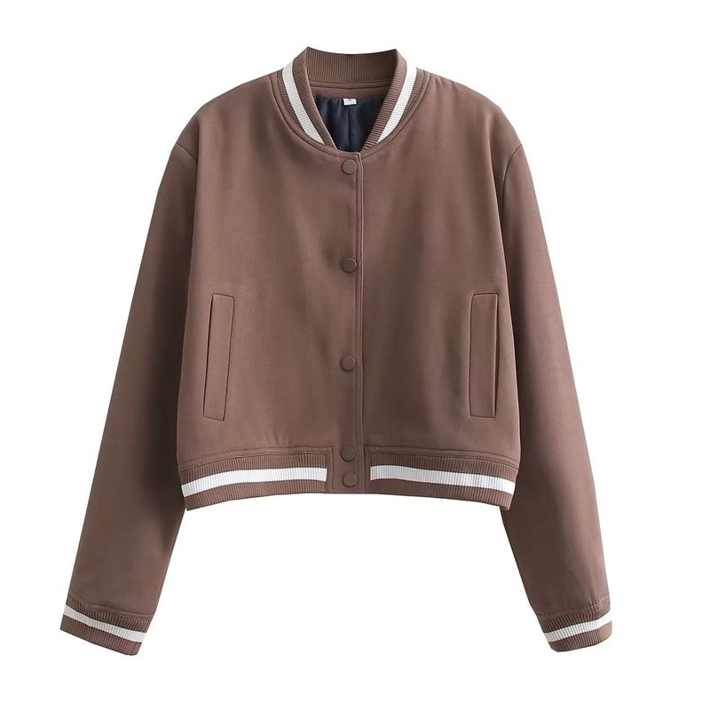

Spring New Arrival Female Casual Color Blocking Baseball Uniform Short Stand Collar Loose Pilot Jacket Outwear 1255806 Sepia version two L
