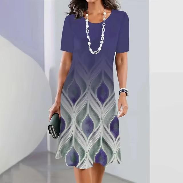 3D Geometric Stripe Print Elegant Women's Short-sleeved Summer Dress