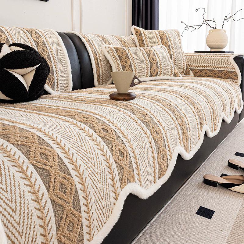 Chenille Sofa Cushion New Style Four Seasons Universal Anti-Slip Straight Row Leather Sofa Cover