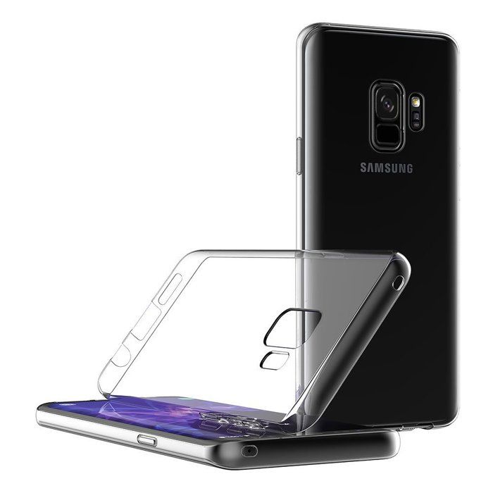 Case and Neck Strap for Samsung Galaxy S9 PLUS - Transparent Soft TPU Adjustable Black Cord Phonillico®