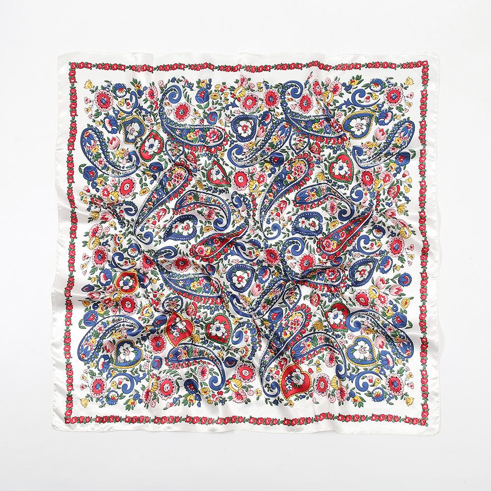 European and American 90cm Square Spring New Imitation Silk Color Cashew Print Large Square Silk Scarf