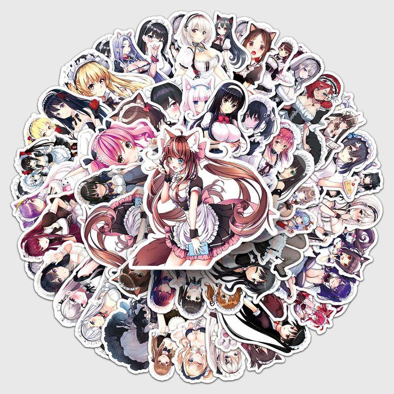 50Pcs Anime Cartoon Maid Stickers Cute Beauty Computer Cartoon Graffiti Suitcase Notebook Computer DIY Decoration Sticker Toy