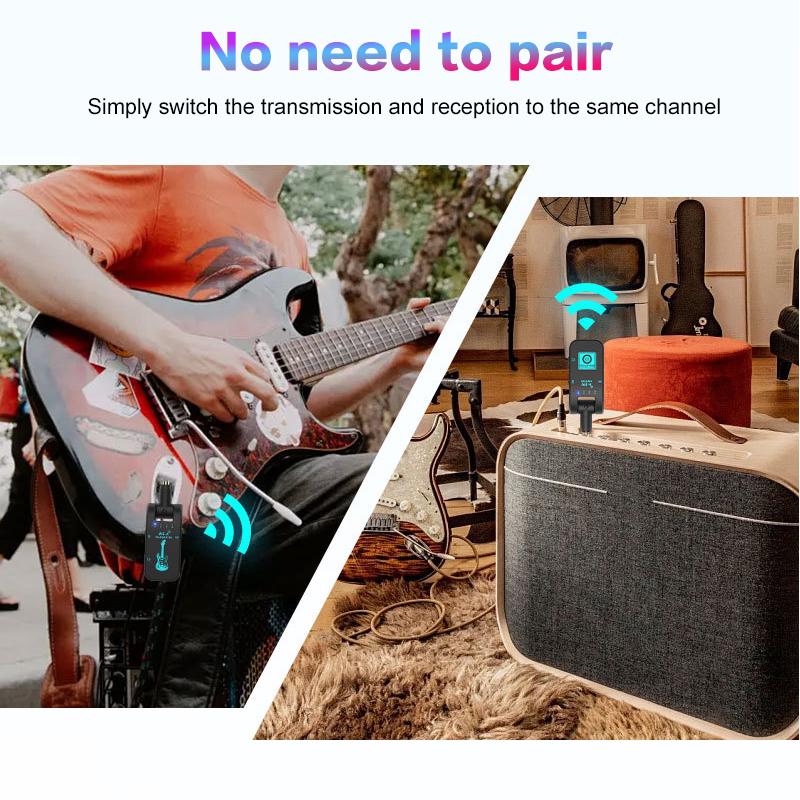 2.4G Wireless Guitar System - Rechargeable Guitar Transmitter & Receiver For Electric Guitar & Bass, Plug & Play, Low Latency