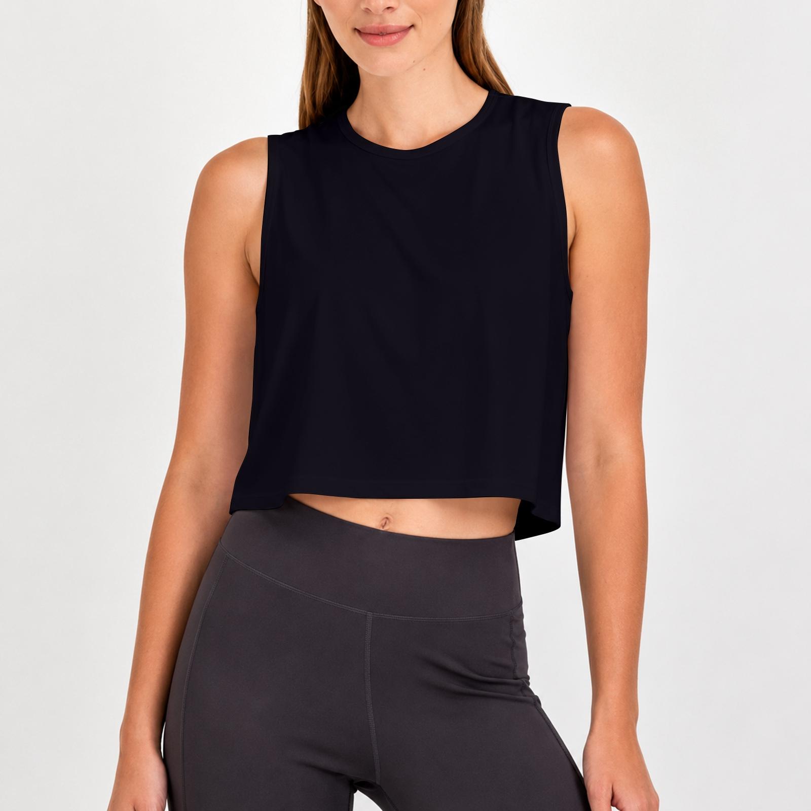 Women s Sleeveless Yoga Tank Top Cutout Back Workout Shirt Lightweight Breathable Running Fitness Casual Crop Top S чёрный