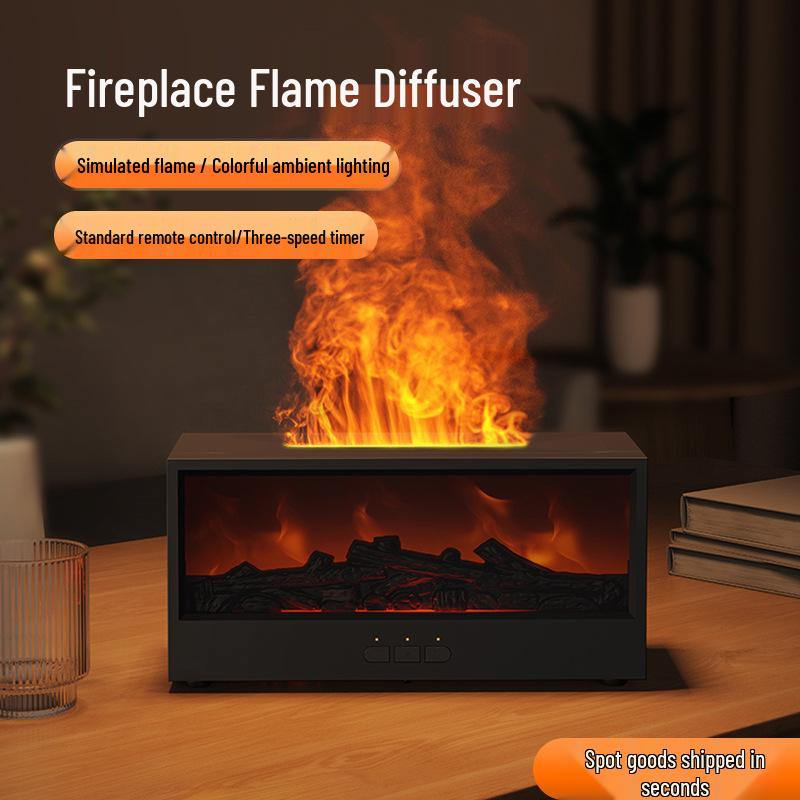 Retro 3D Fireplace Flame Aroma Humidifier & Colorful Desktop Light