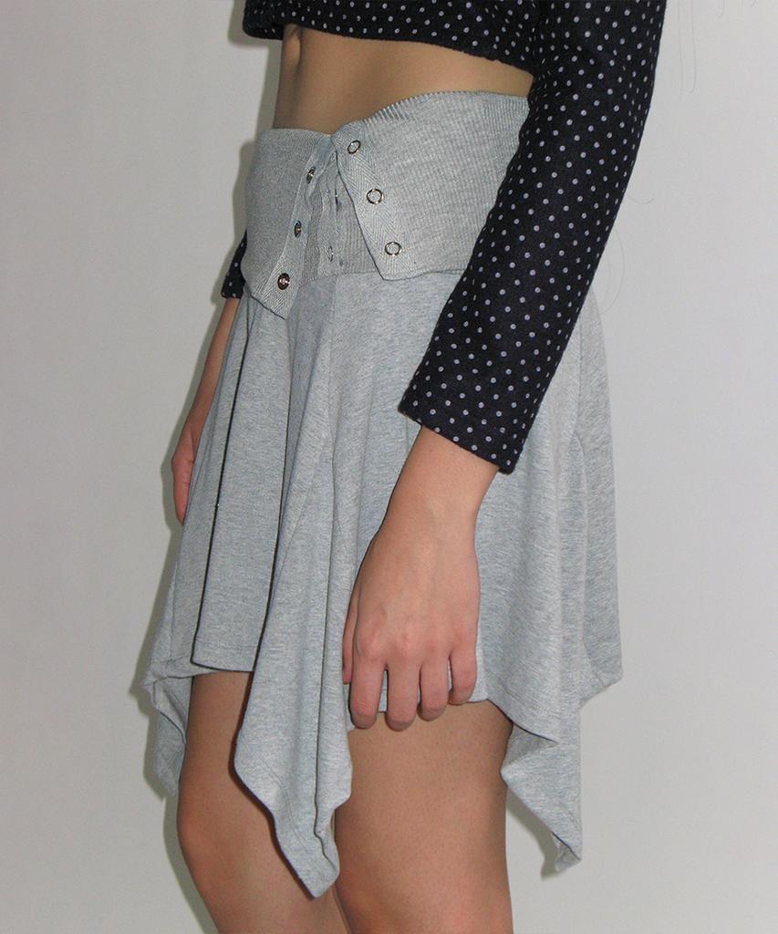 Crank Rollover Snap Flare Skirt_Melange Gray