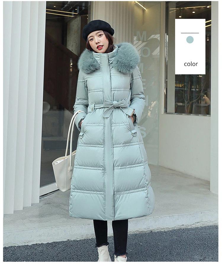 Women’s Long Hooded Windproof Thicken Warm Winter Jacket With Belt