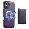 DENIOR For iPhone 16 Magnetic Case Carbon Fiber Texture Leather Back Cover with Detachable Card Bag