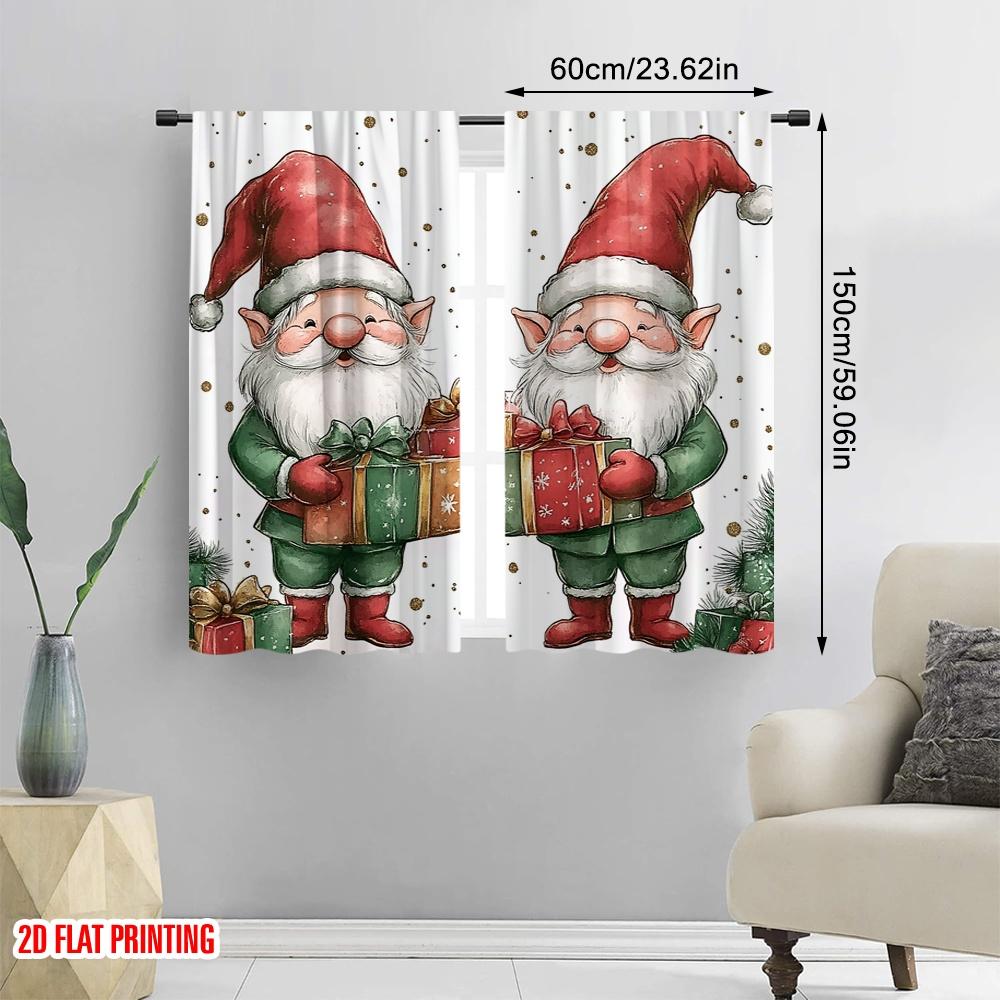 2pcs,2D Plane Printing Curtains Digital Printed Christmas Gnomes Gift Giving (2) Polyester (without Rod) Holiday Perfect for