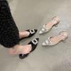 Flat-bottomed French Black, Fairy Rhinestone Bag Head Sandals, Spring and Summer New Xiaoxiangfeng Pointed Head Girl