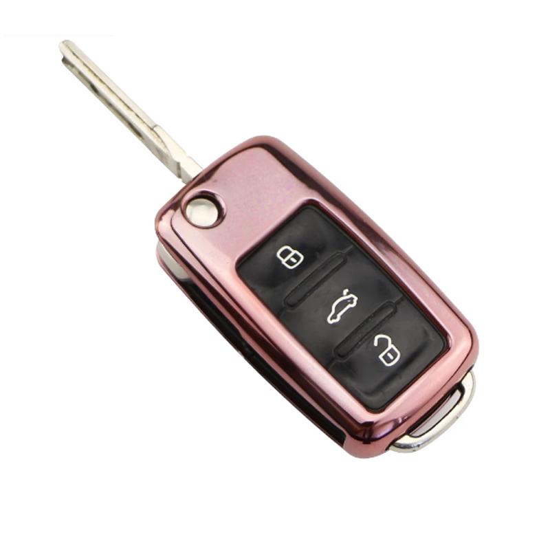 

Чехол для дистанционного ключа из ТПУ с 2 3 кнопками, чехол для автомобильного ключа для VW Golf для Skoda Yeti Superb Rapid Octavia для SEAT Leon розового золота