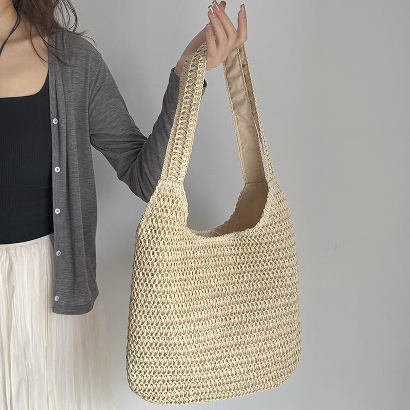 Fashi Rattan Women Shoulder Bags Woven Female Handbags Large Capacity Summer Beach Straw Bags Casual Tote Purses