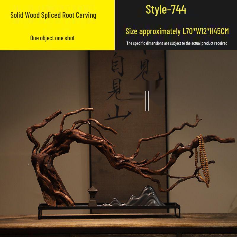 Chinese Zen Withered Wood Landscape Carving: Solid Wood Home & Hotel Decor