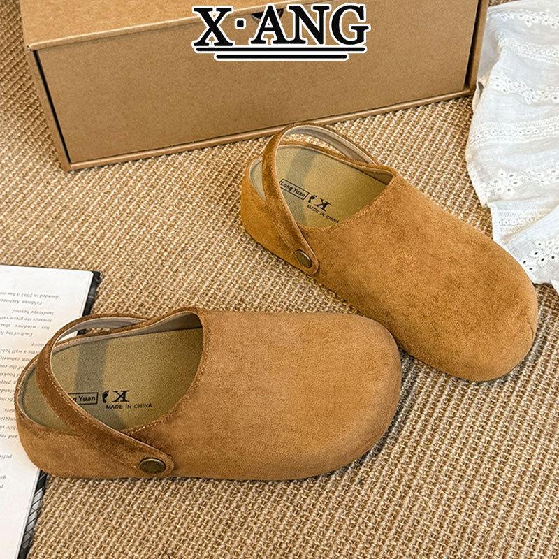 Cowhide Version Thick-soled Bag Head and Half Slippers for Women To Wear Autumn New One-pedal Lazy Single Shoes