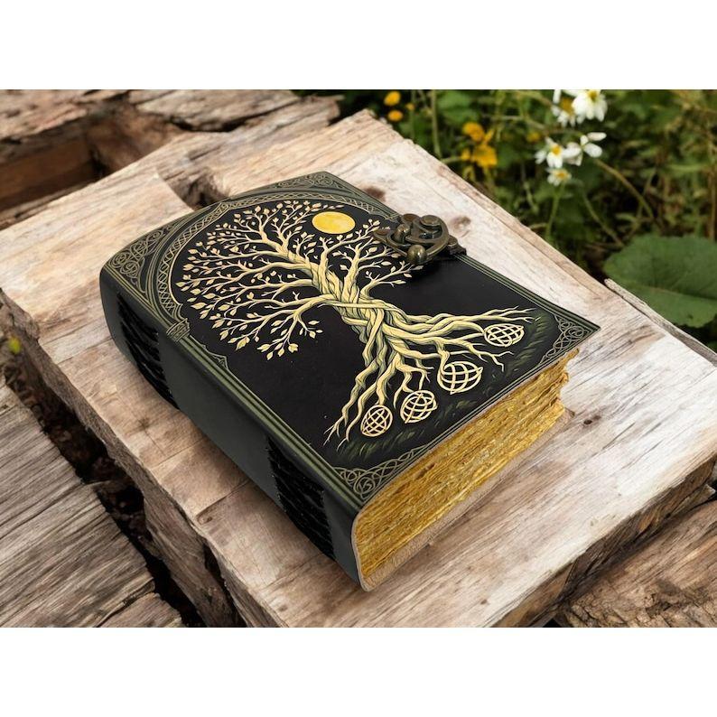 Tree of Life Grimoire Handmade leather journal Notebook Blank spell book of shadows Leather Celestial Gifts For Him Her