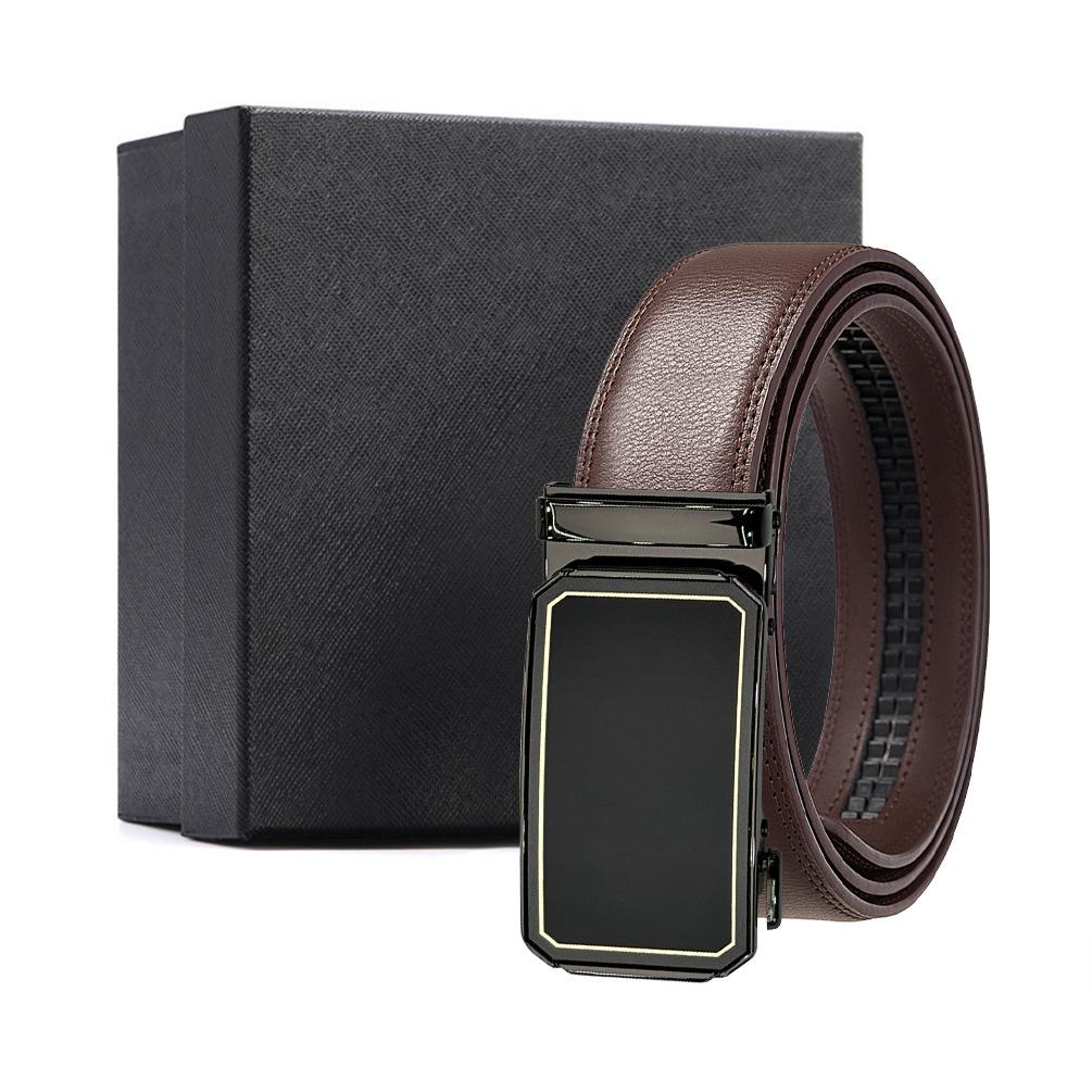 Мужской двухслойный кожаный ремень с автоматической пряжкой, ремень из коровьей кожи 110-130cm