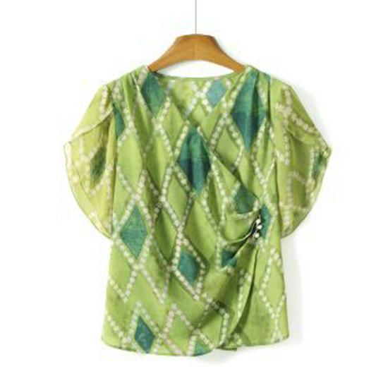 

Chiffon Short-Sleeved Blouse – Mother s Summer Style for Middle-Aged Women 2XL зелёный