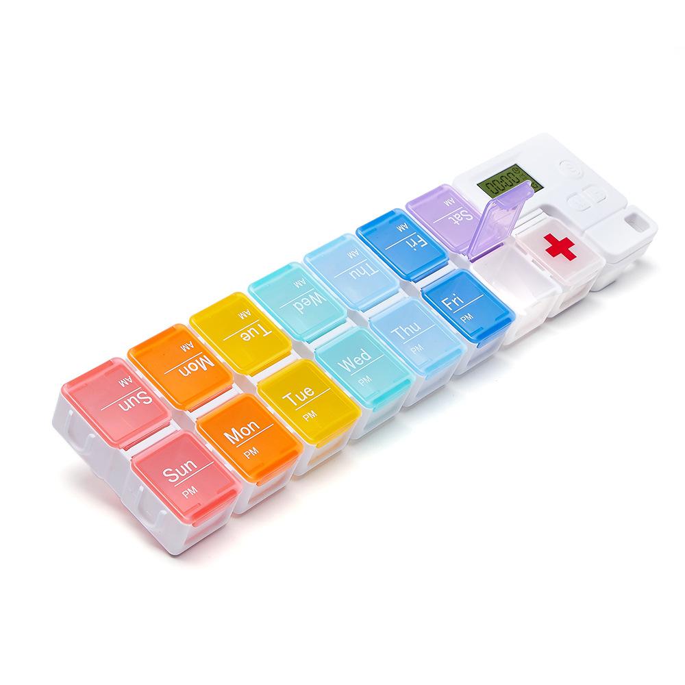 2026 Pill Organizer with Medicine Reminder Alarm Weekly Large Capacity Vitamin Box Organizer AM PM Daily Travel Medication Box
