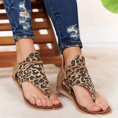Sandale Roma de vară pentru femei Sandale plate cu imprimeu leopard de mărime mare, ușoare, confortabile, cu fundul moale, sandale de plajă cu bretele
