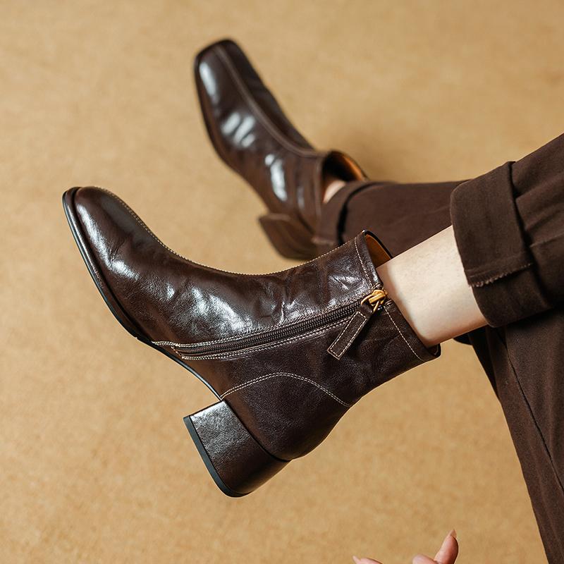 

Fashion Boots Women 2024 Autumn Winter PU Leather White Ankle Boots Motorcycle Botines Female Chunky Heels Platform Shoes Botas Mujer 40 коричневый