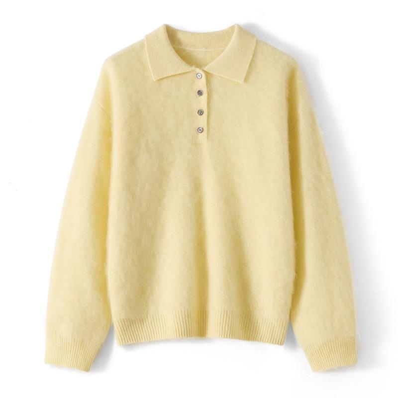 Long-sleeved Woolen Sweater for Women, Casual and Relaxed, with An Elegant V-neck Knitted Top.