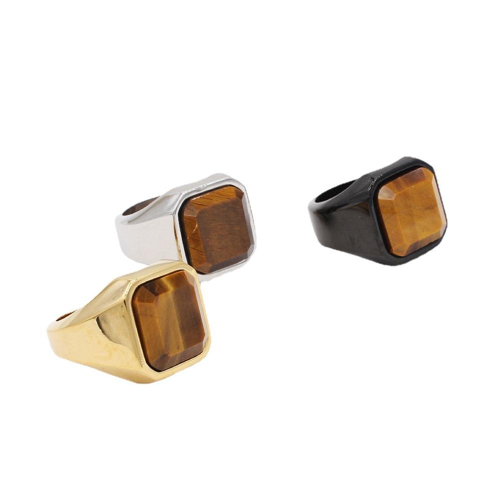 2026 Jewelry European and American Personalized Simple Square Gemstone Tiger Eye Men's Jewelry Ring