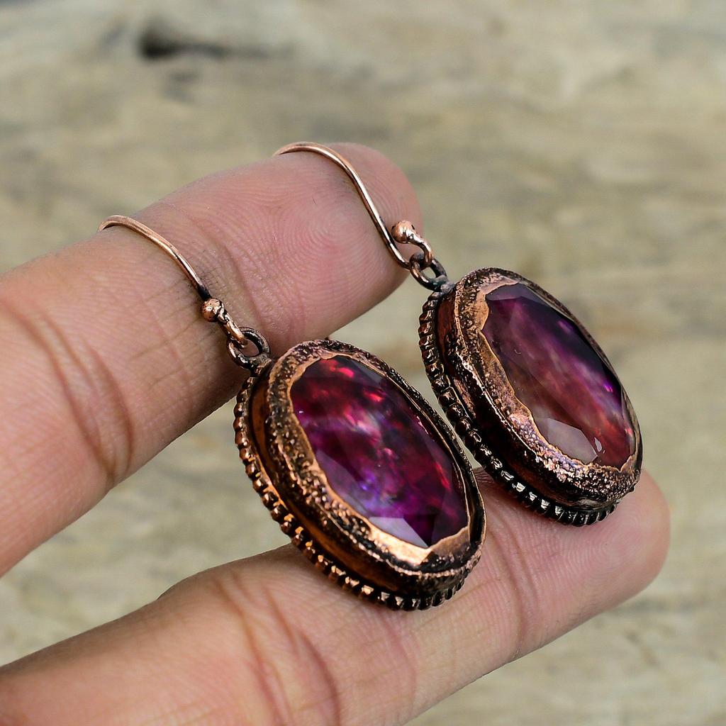 Faceted Ammolite Earring Electroformed Copper Earrings Gemstone Jewelry Dainty Earrings Handmade Earring Electroformed Jewelry Gifts For Her