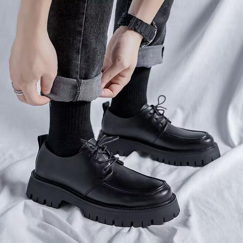 Modne Męskie Skórzane Buty Mężczyźni 2025 Nowe Solidna Platforma Retro Buty Do Pracy Wiosna Jesień Buty Derby Highstreet Niskie Męskie Casualowe Płaskie