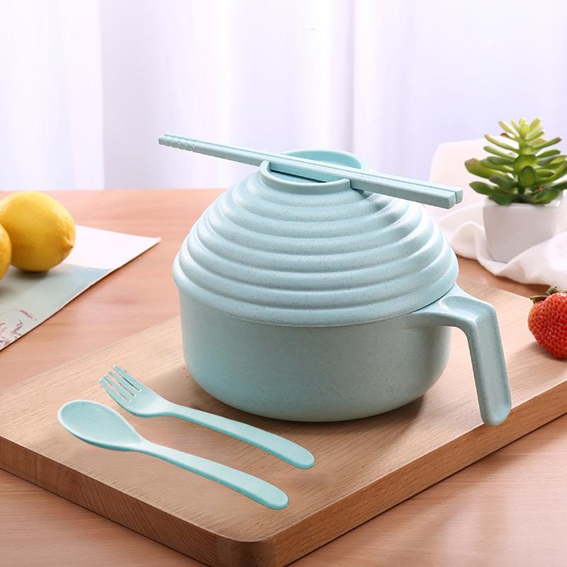 Ramen Noodle Bowl Cereal Bowl With Chopsticks Spoon And Fork Ramen Noodle Rice Bowl With Lid And Handle For Home Dorm Room