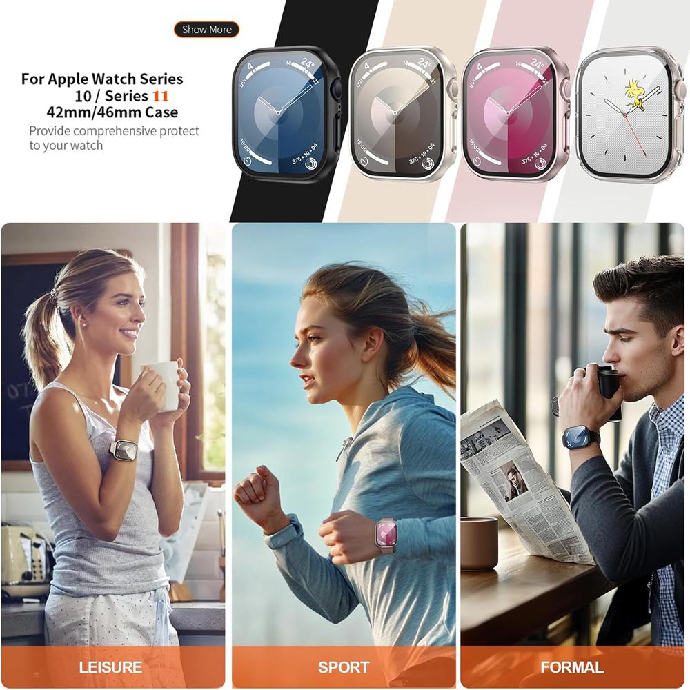Tempered Glass+PC Case For Apple Watch 10/11 42mm 46mm Cover Accessories Screen Protector Watch Cases For iWatch Series 11