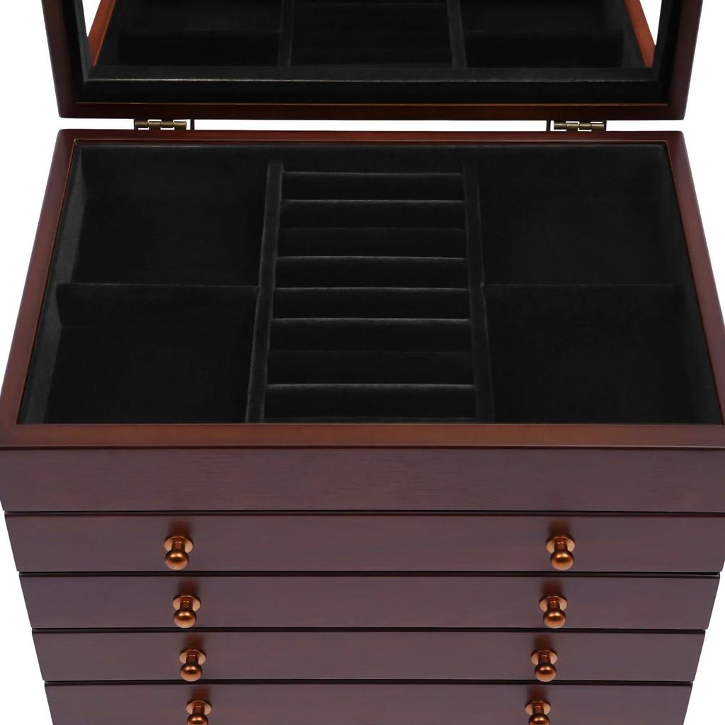 6-layer jewelry box, jewelry organizer, wooden jewelry case, large box, vintage jewelry box, large brown rectangular box