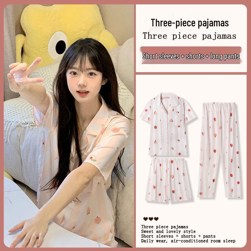 Summer Fashion Pajamas: Women's Short Sleeve Three-Piece Set with Cartoon Pacha Dog Design, Suitable for Home or Outdoors