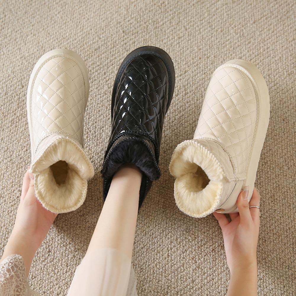 Winter Fleece Warm Diamond Patterned Snow Boots for Women
