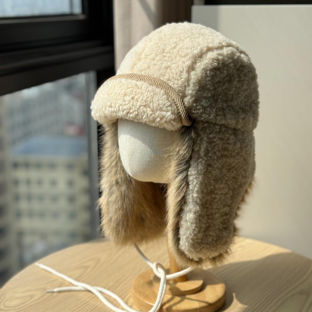 New Autumn and Winter Korean Style Lei Feng Hat with Velvet Thickening and Warmth for Outdoor Riding Windproof and Cold Proof Plush Ear Protection Hat