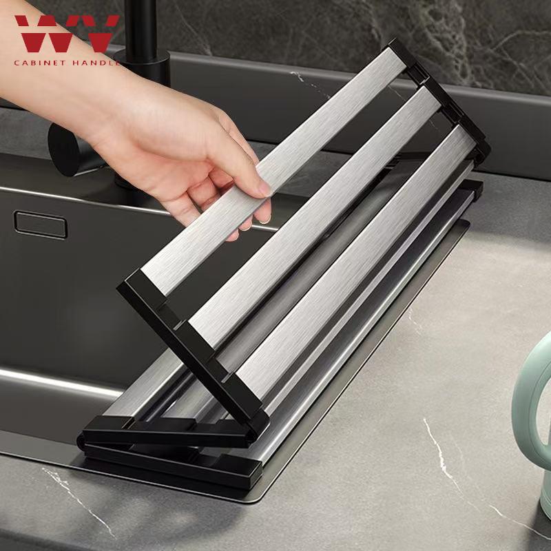 WV 304 Stainless Steel Kitchen Sink Drain Rack Sink Bowl Dish Storage Rack Foldable,Anti-scald Retractable Drain Basket Shelf