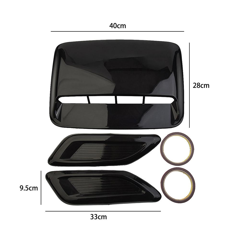3pc Car Air Flow Intake Hood Scoop Vent Bonnet Decorative Cover Exterior Accessories Center Side Air Outlet Hood