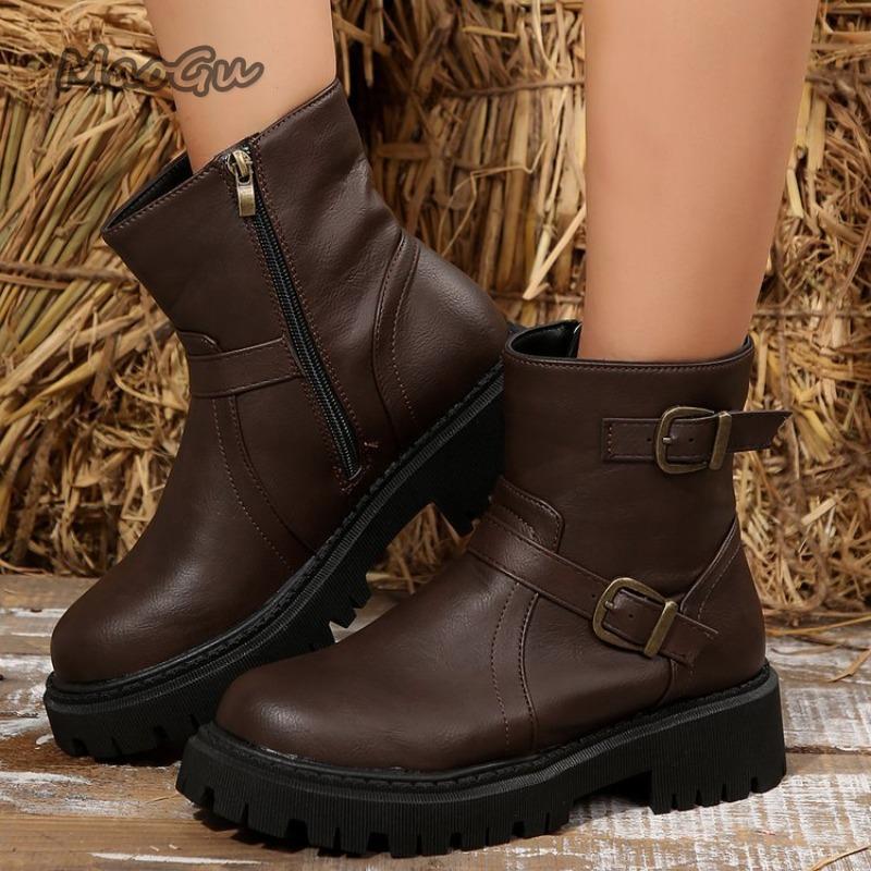 Fashion Hot Selling 2025 new Retro Women's Platform Boot Fashionable Side Zipper Shoes Anti-slip Women Ankle Boots Botines Para Mujeres