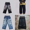 Jaded London Straight Jeans Y2K High Street Distressed Print Denim Pants Unisex