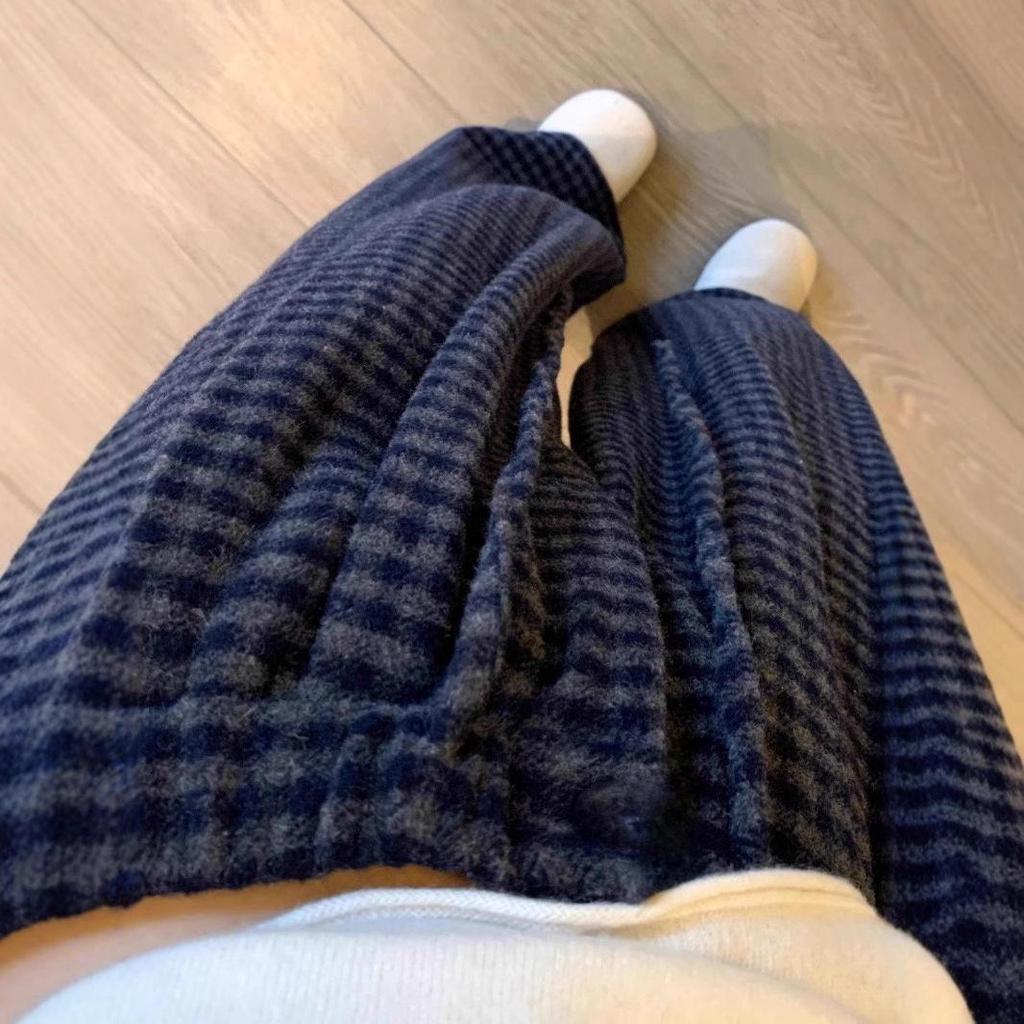 Plus Size Plaid Woolen Wide Leg Pants - Elastic Waist, Slimming, Hip Coverage, Women's Casual Straight Leg Long Pants