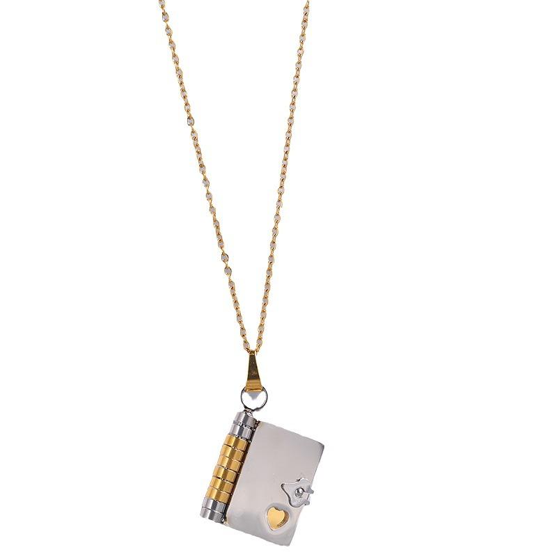 Engraved Titanium Steel Necklace - Fade-Resistant, Emotional Book Pendant, Women's Clavicle Chain Jewelry 